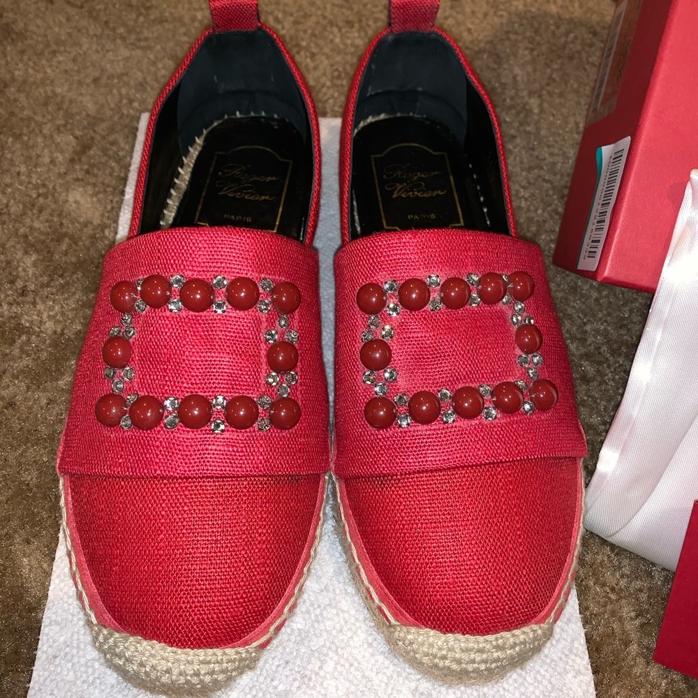 SOLD!! Roger Vivier Canvas rhinestones Espadrilles in Red